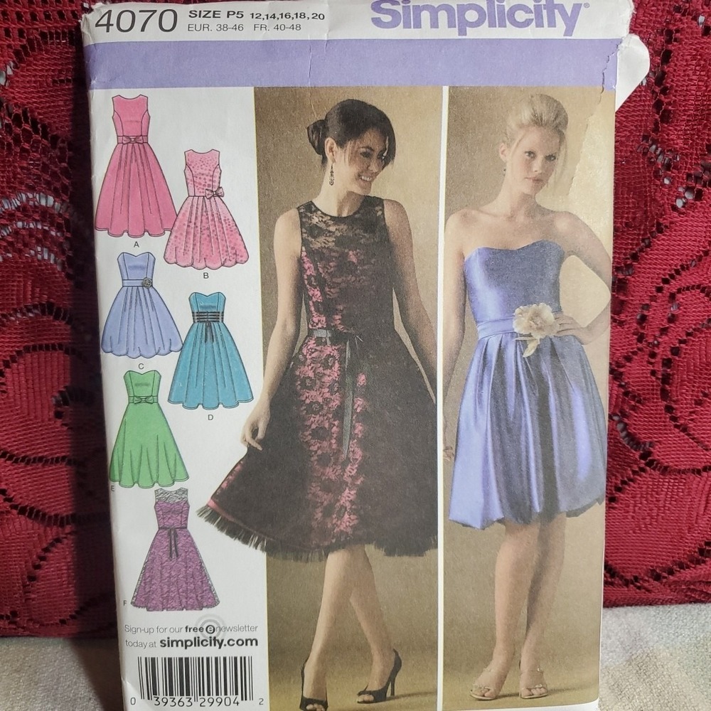 Simplicity 12-20 Sewing Pattern Womens Multicolor Dress 4070 Evening Gown DIY